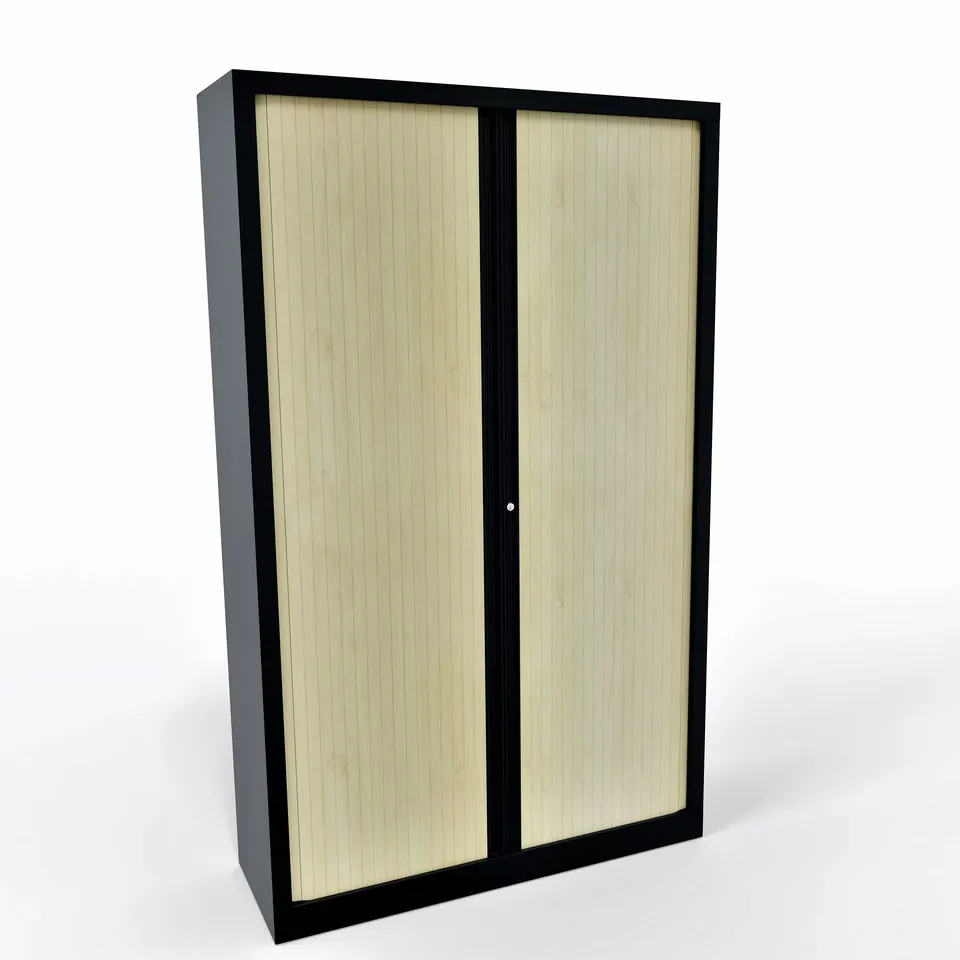 Armoire métallique Corial - h. 198 x l. 120 cm - 4 tablettes - façade décor bois - fermeture rideaux - délai court 