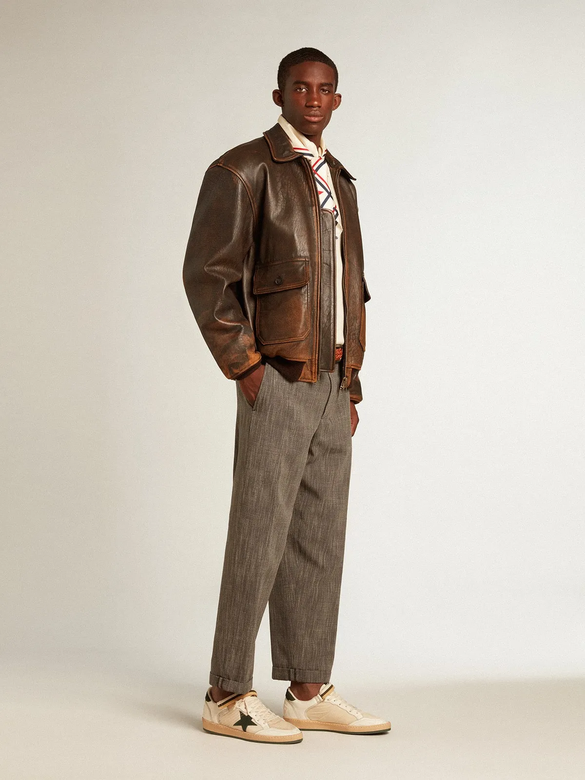 Ball Star en nylon et cuir nappa avec étoile et contrefort en daim vert | Golden Goose