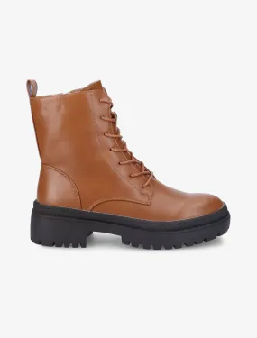 Bottines en simili à lacets - Camel