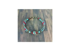 Bracelet 3 brins turquoise/rouge/bronze