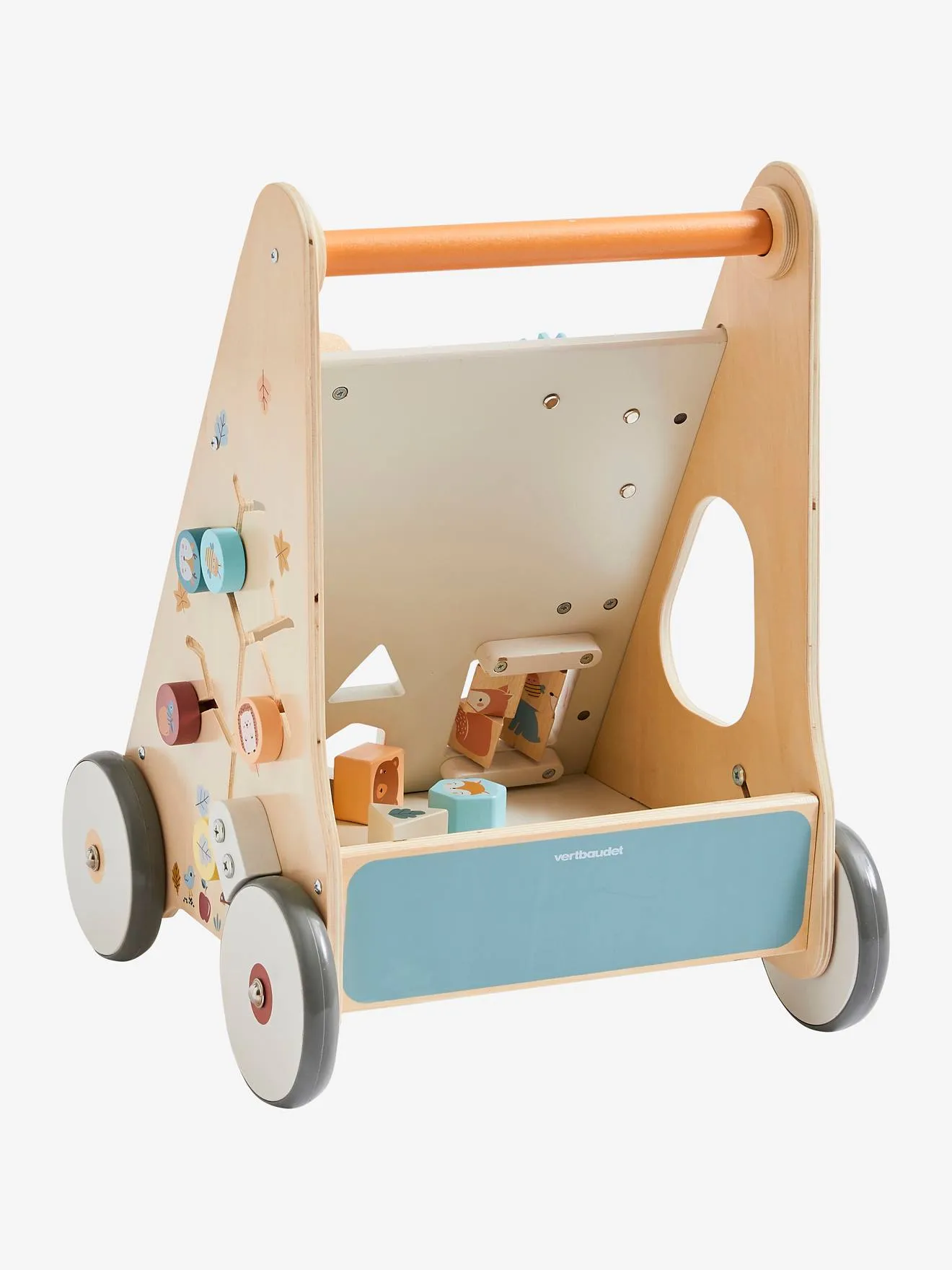 Chariot de marche avec freins en bois FSC® vert - Vertbaudet