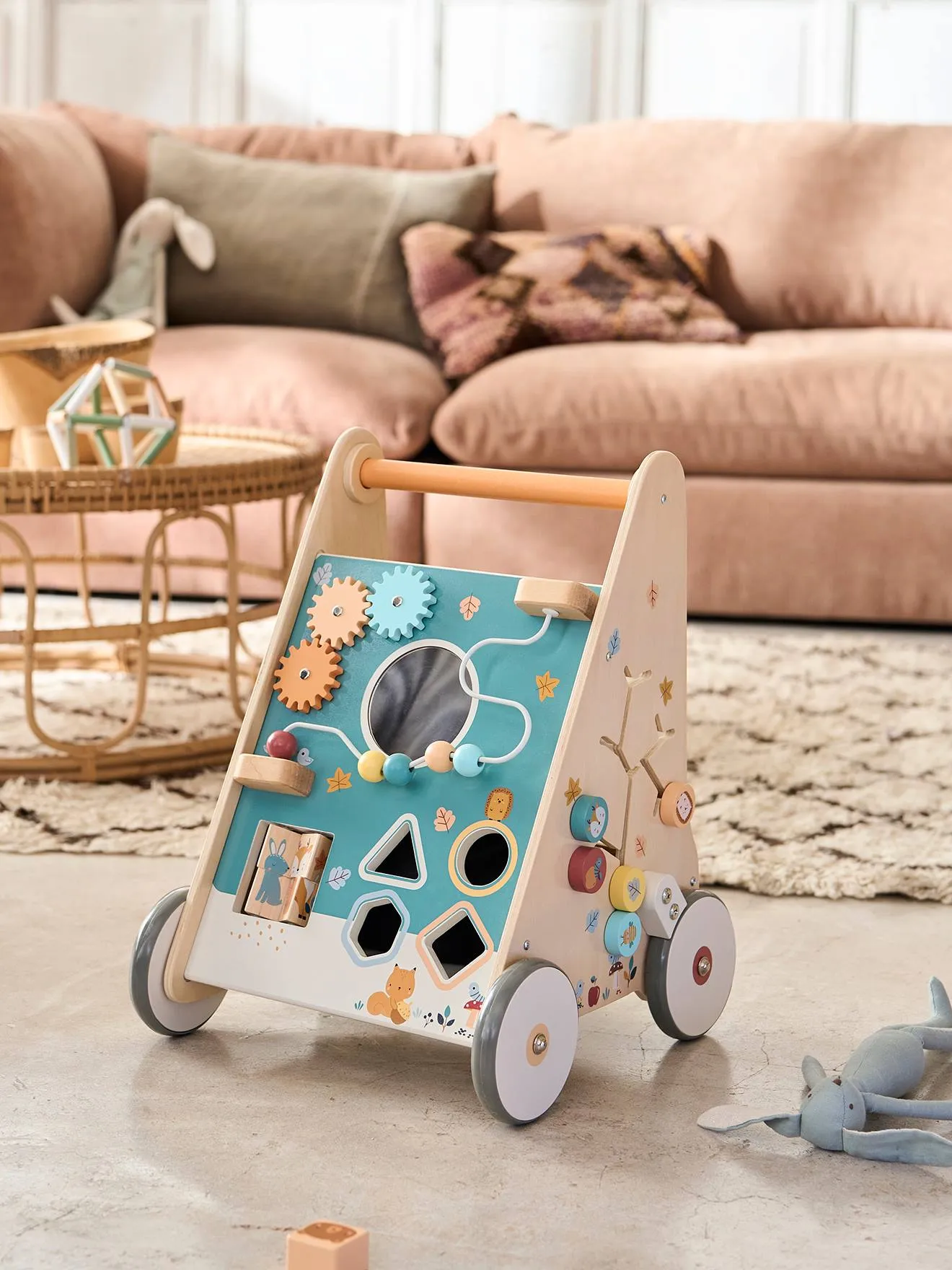 Chariot de marche avec freins en bois FSC® vert - Vertbaudet