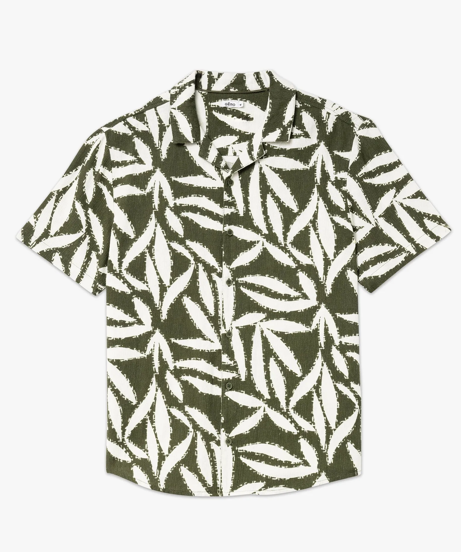 Chemise manches courtes et col cubain en coton imprimé homme vert