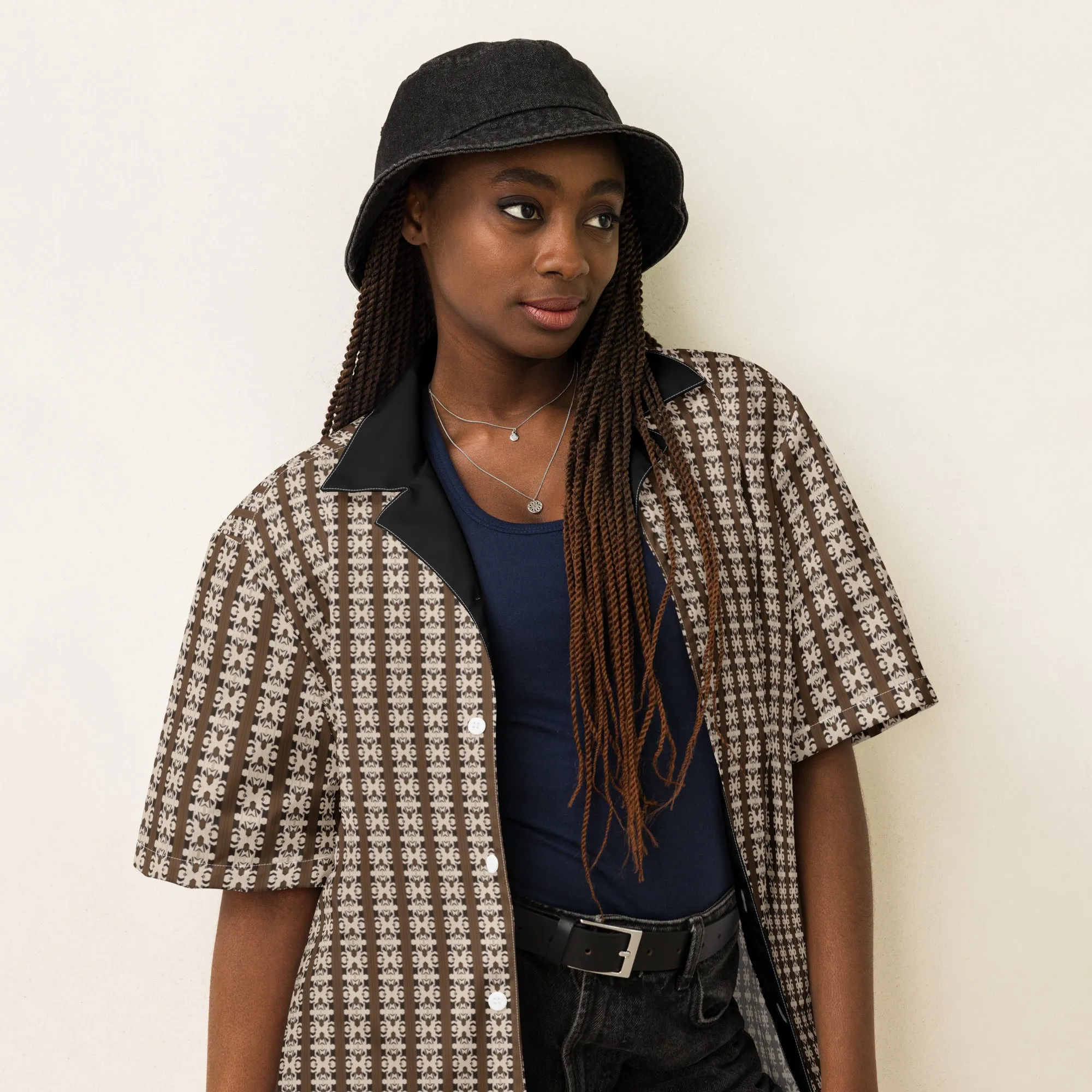 Chemise à boutons unisexe Lignes brunes à motifs