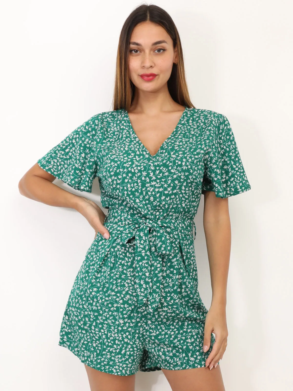 Combi-short à imprimé floral- Vert