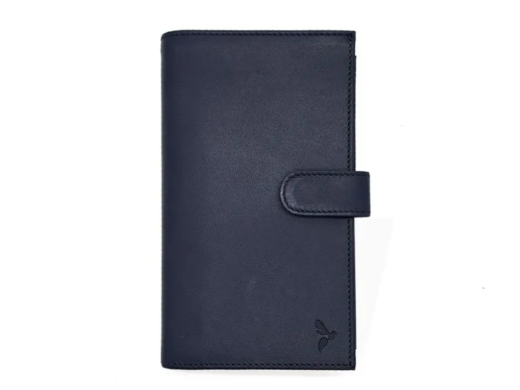 Compagnon "Luxe" en cuir bleu - 2 volets avec patte - PM-025-01
