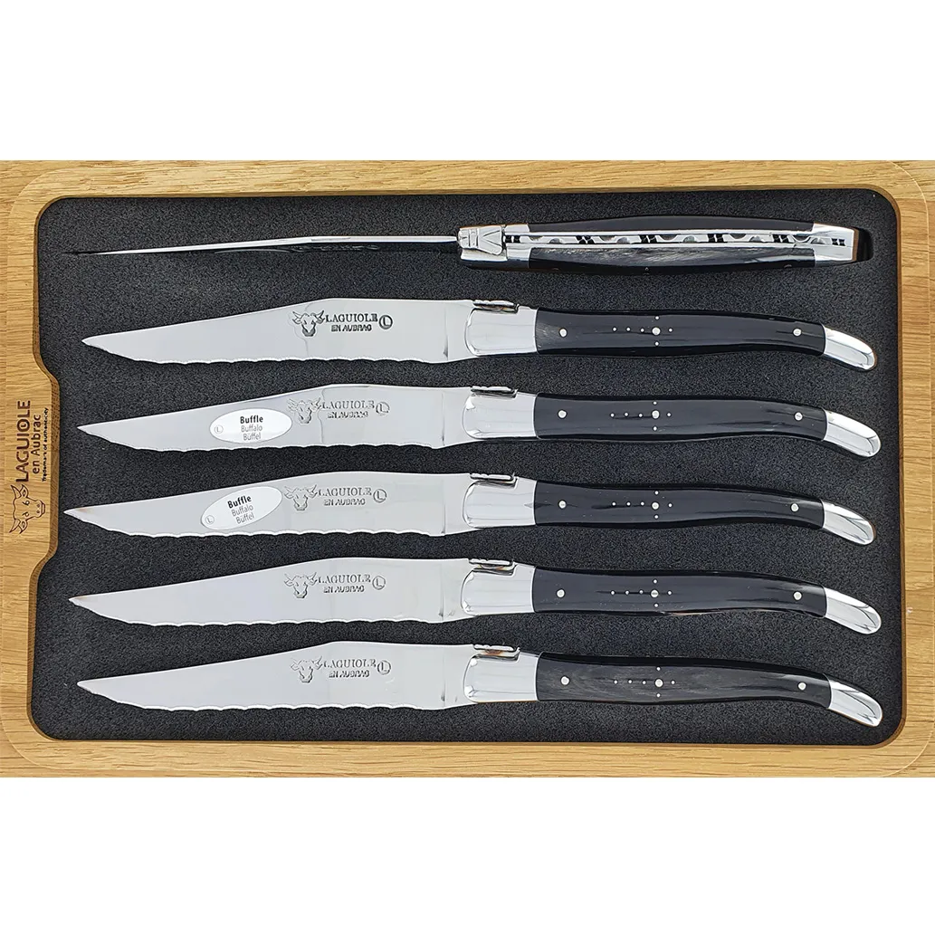 Couteaux de table Laguiole en Aubrac Dentés Steak Buffle (Set de 6) 