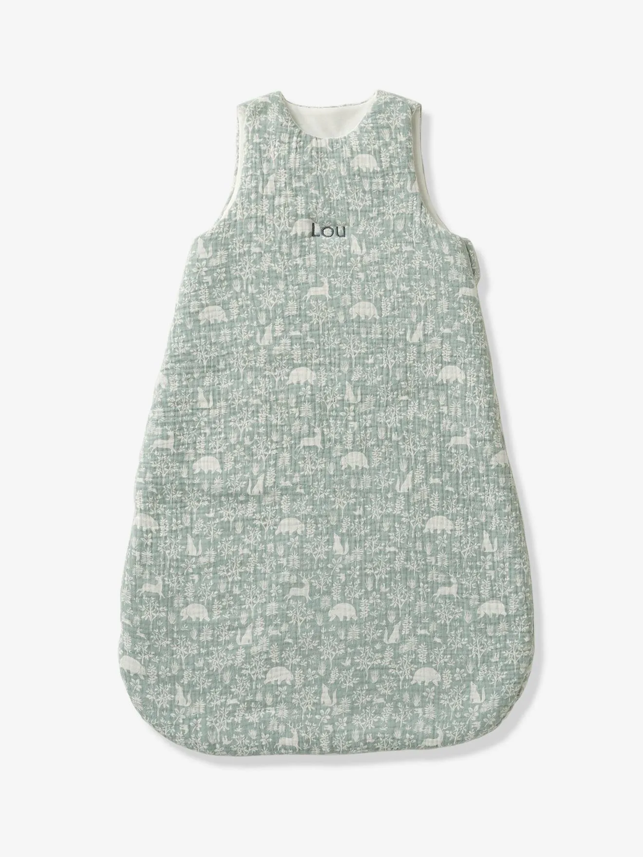 Gigoteuse sans manches en gaze de coton personnalisable DANS LES BOIS Oeko-Tex® vert sauge - Vertbaudet