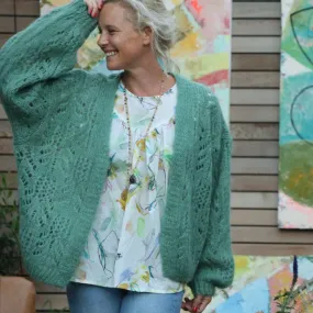 Gilet Flavie ajouré vert amande