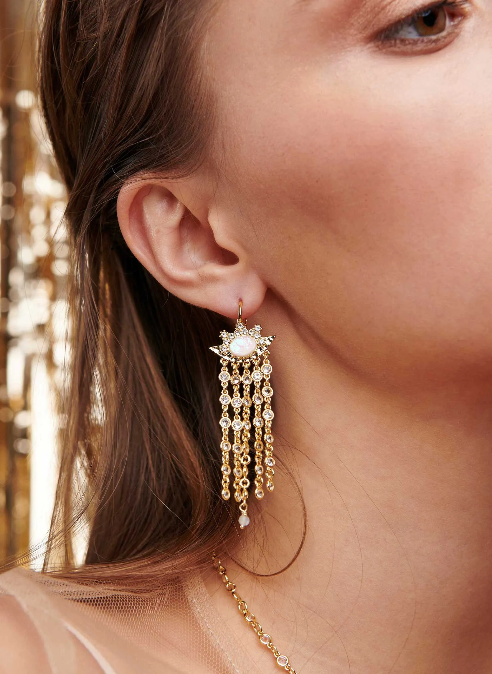 HIPANEMA  Boucles d'oreilles dormeuses dorées à l'or fin monroe - Blanc