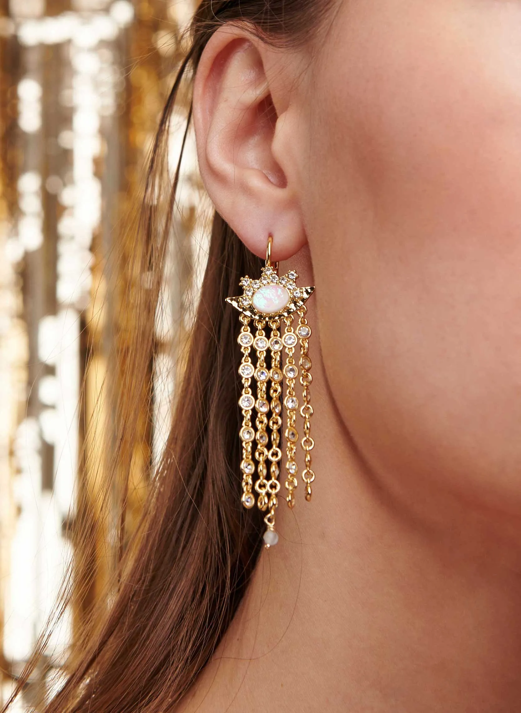HIPANEMA  Boucles d'oreilles dormeuses dorées à l'or fin monroe - Blanc
