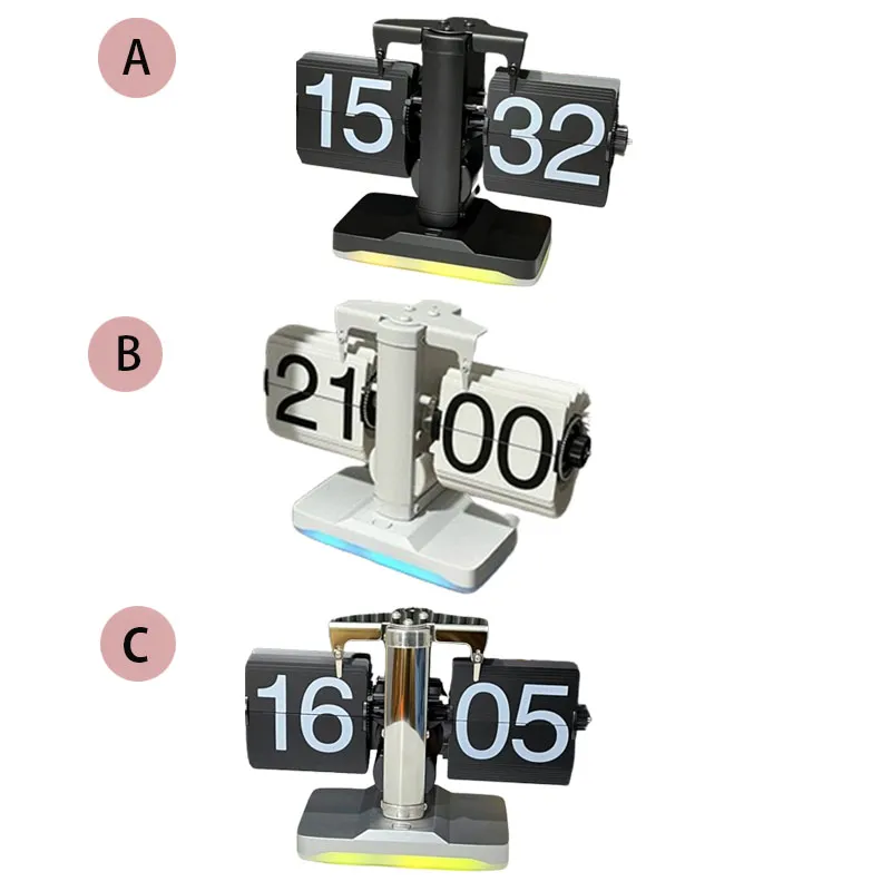 Horloge de bureau avec lampe à bascule en PVC et acier inox pour chambre