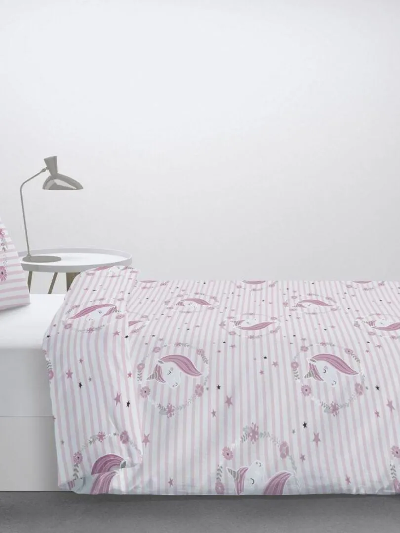 Housse de couette 140x200 cm + 1 taie d'oreiller 100% Coton 57 fils Rina - Rose