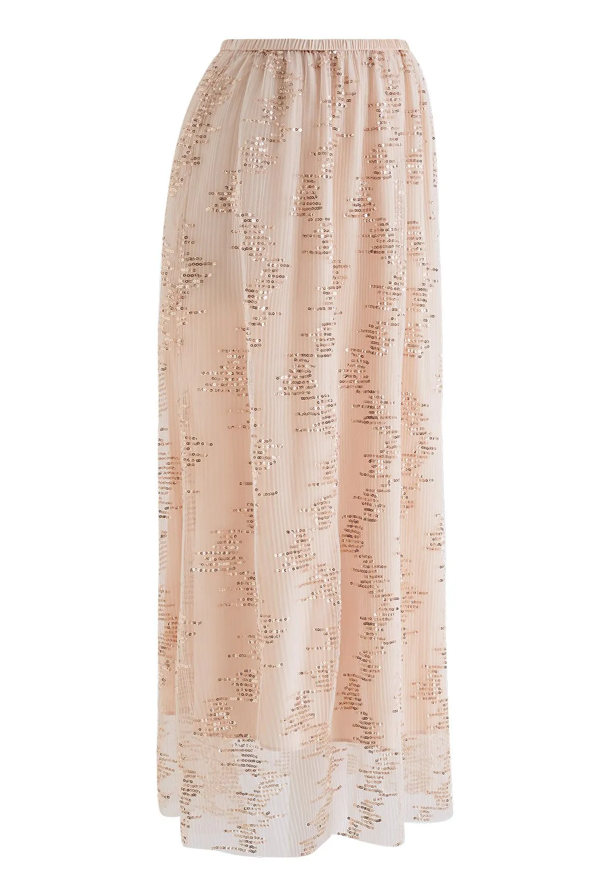 Jupe longue en maille ornée de sequins en blush