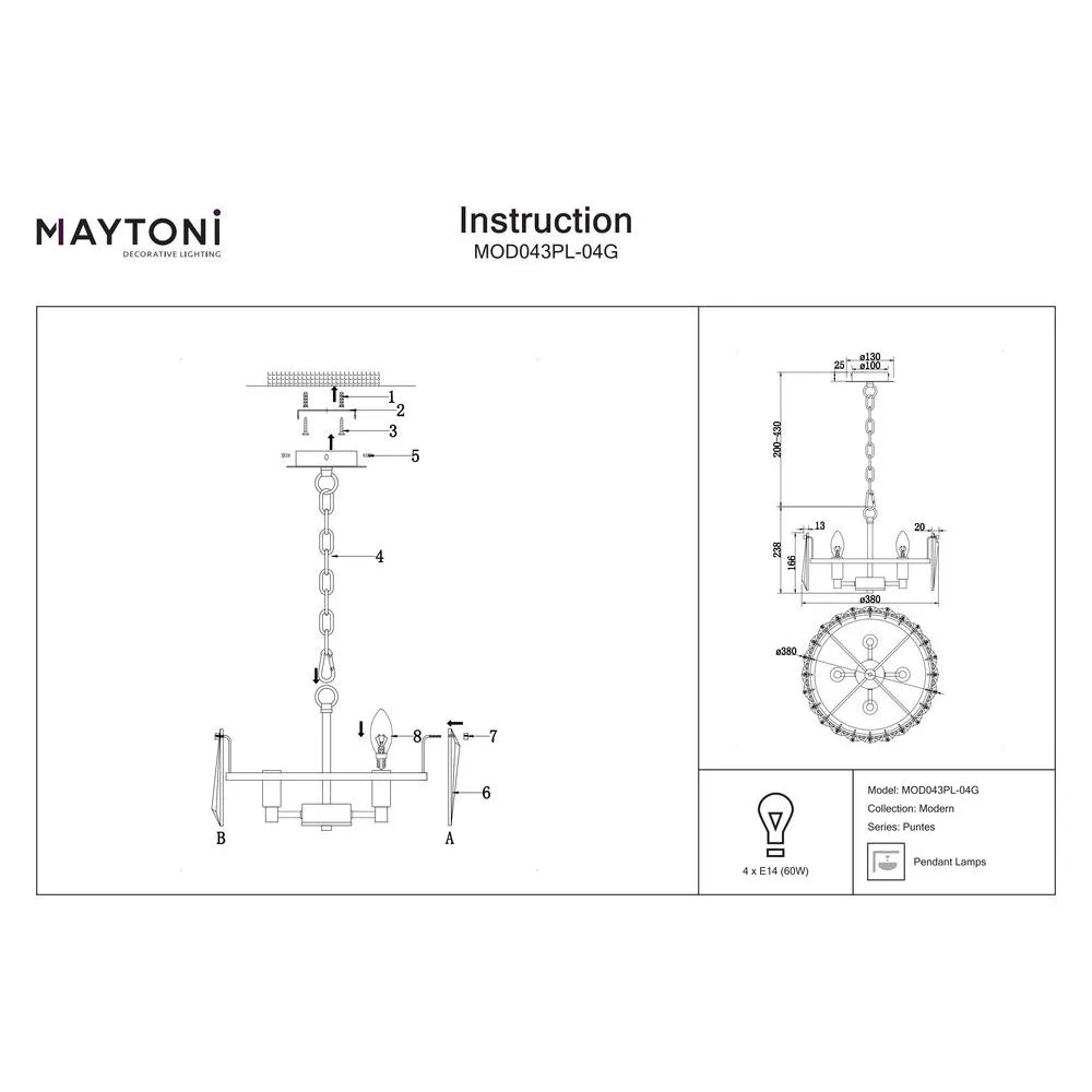 MAYTONI MOD043PL-04G Suspension dorée PUNTES