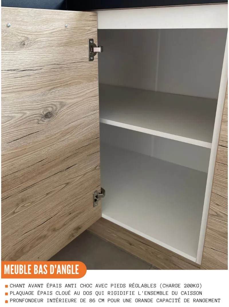 Meuble d'angle bas Bellissi Noyer Blanchi 1 porte L 110 cm