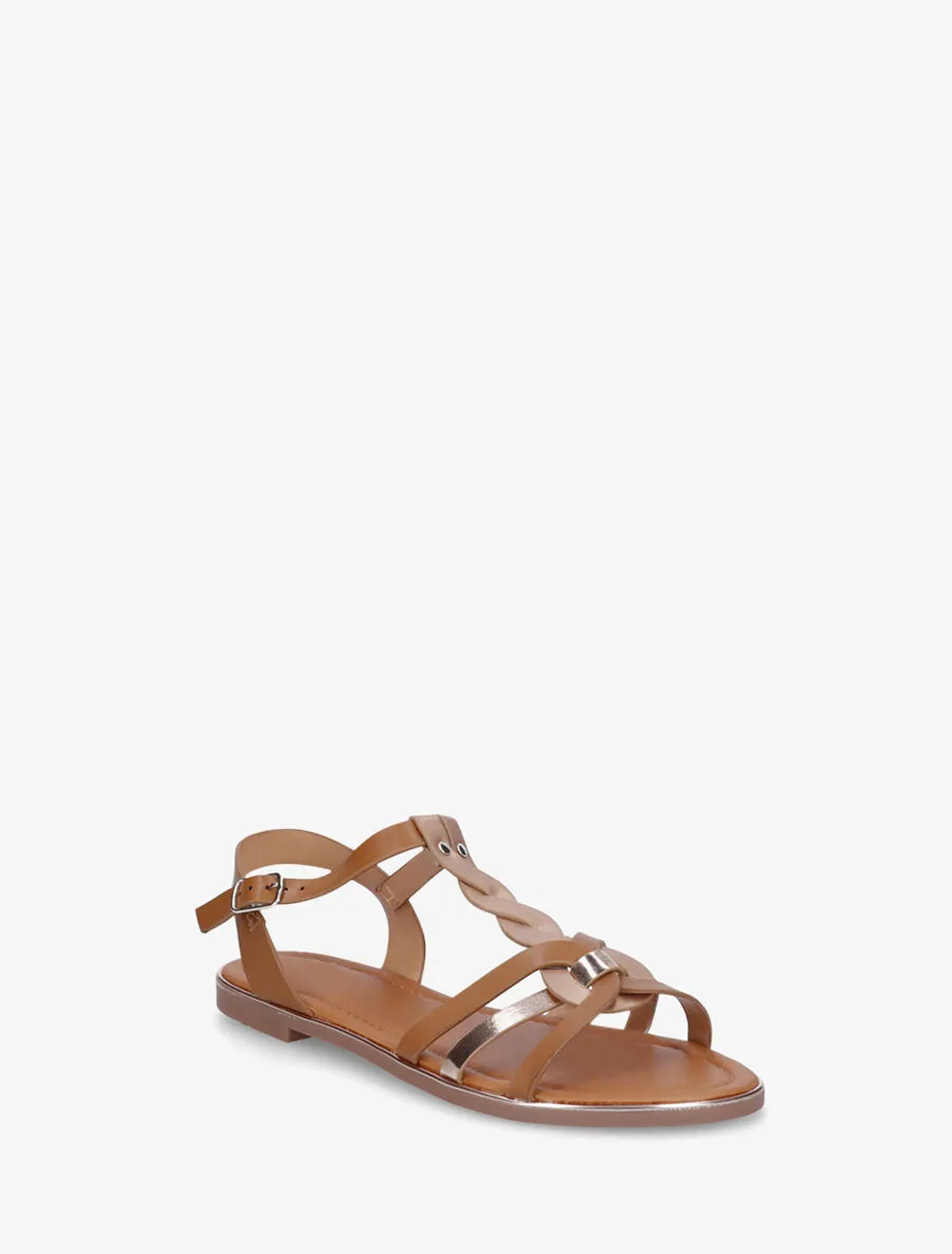 Nu-pieds irisés bride en T torsadée - Camel