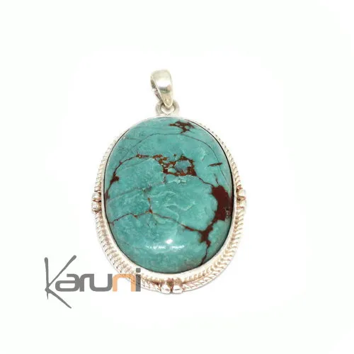 Pendentif Argent Massif Nepal Turquoise 7047