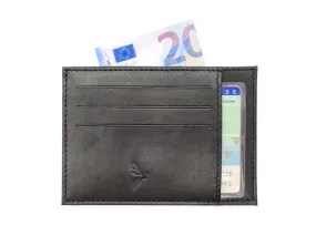 Porte-cartes ouvert "Luxe" tout cuir noir 6 Cartes - PM-013-01 