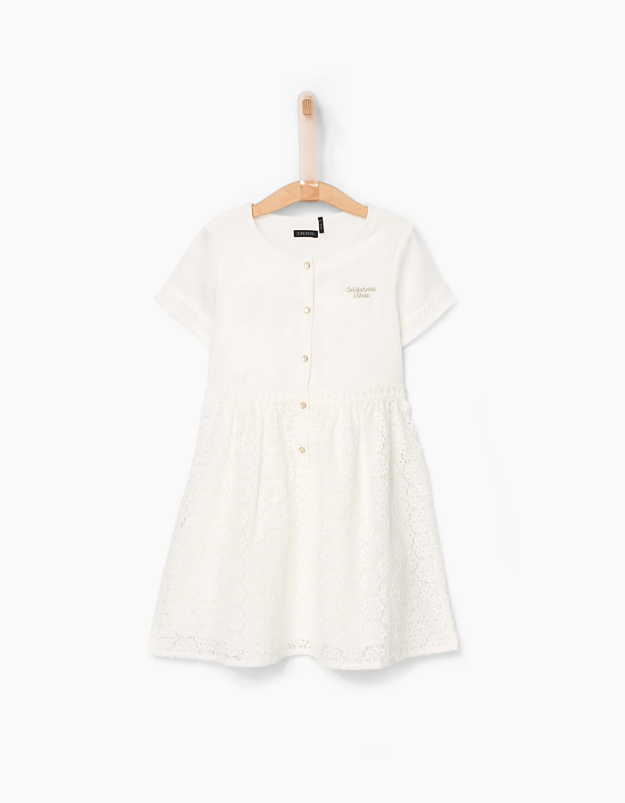 Robe-chemise blanc cassé à dentelle fille