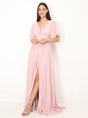 Robe de cérémonies à manches papillons- Vieux rose