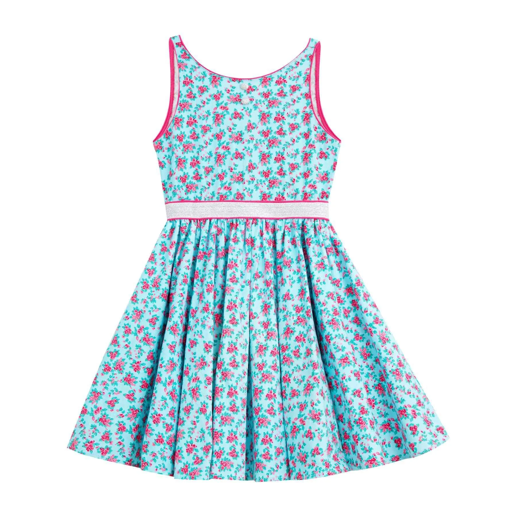 Robe Qui Tourne fille | Fleurie Bleu Turquoise Fuchsia | HEPBURN