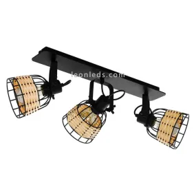 Réglette LED en rotin et acier Anwick 1 3XE27 | LeonLeds.com