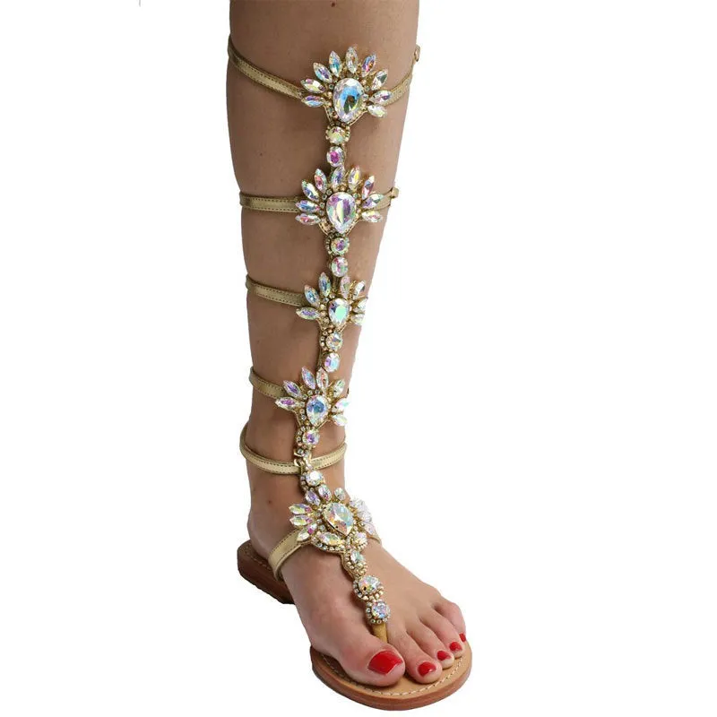 Sandales spartiates en strass et cristal pour femme pour l'été