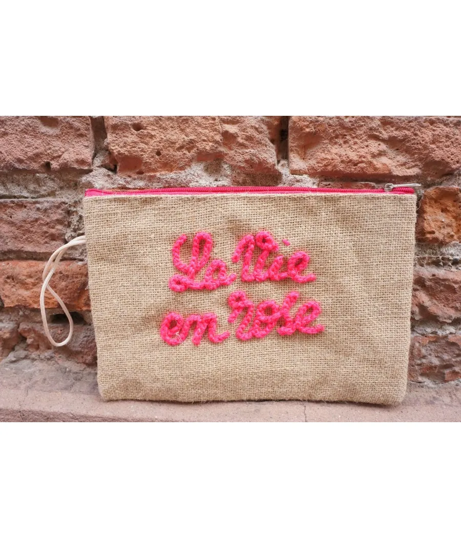 SANTAIA POCHETTE TENDANCE BOHEME CHIC JUTE BRODERIE VIE EN ROSE