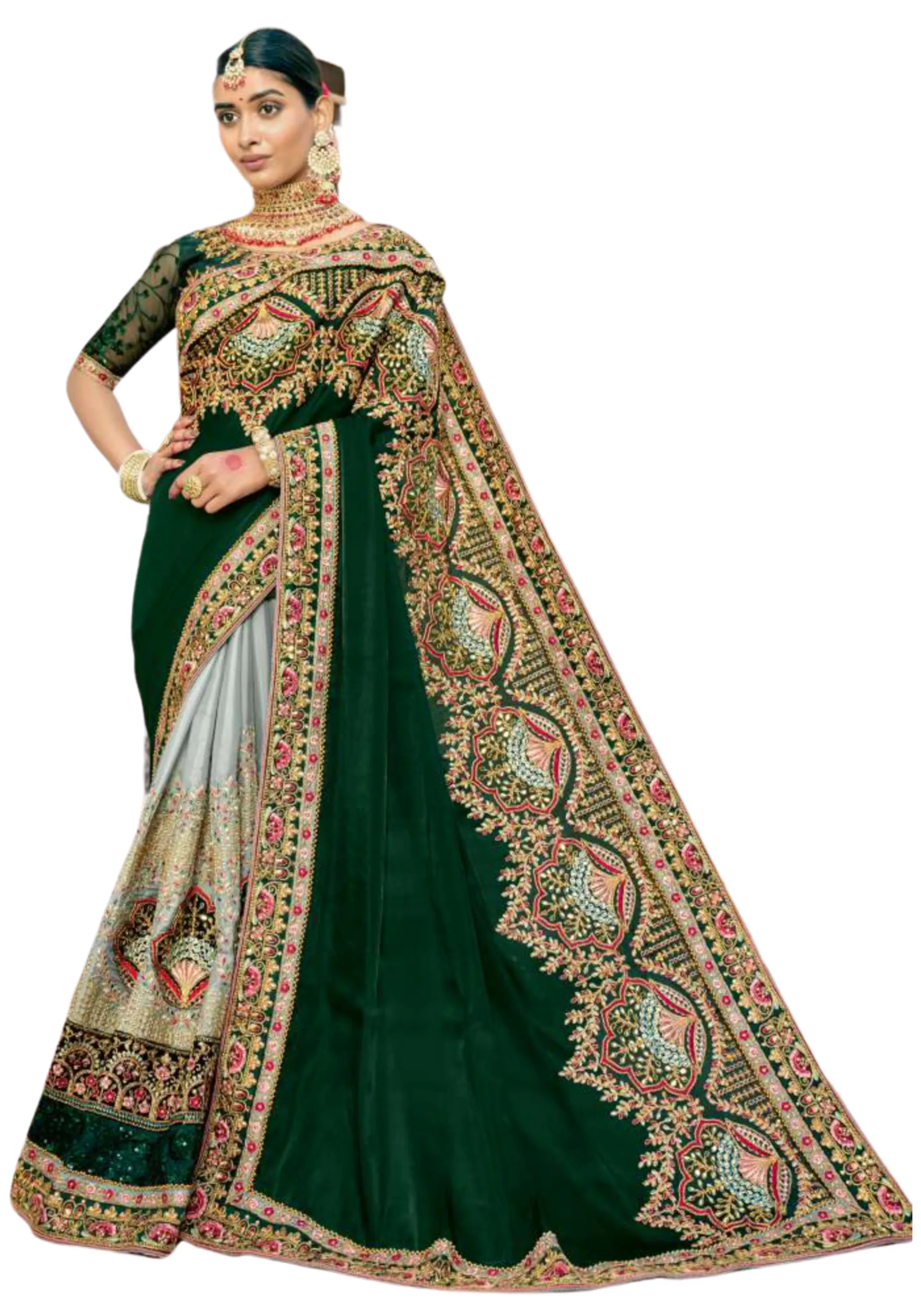 Sari Indien mariage Vert Kamali