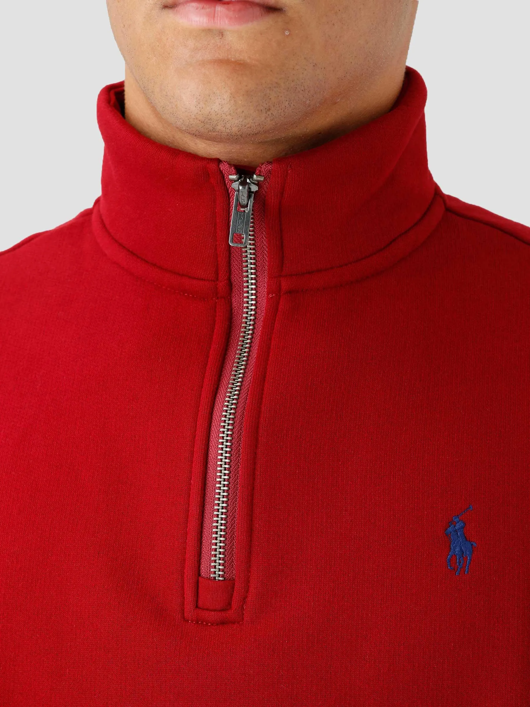 Sweat demi zip Ralph Lauren rouge en coton