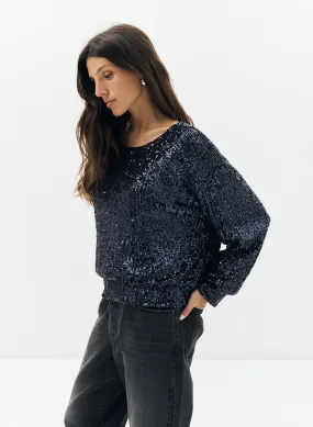 Sweatshirt Miano bleu nuit à sequins