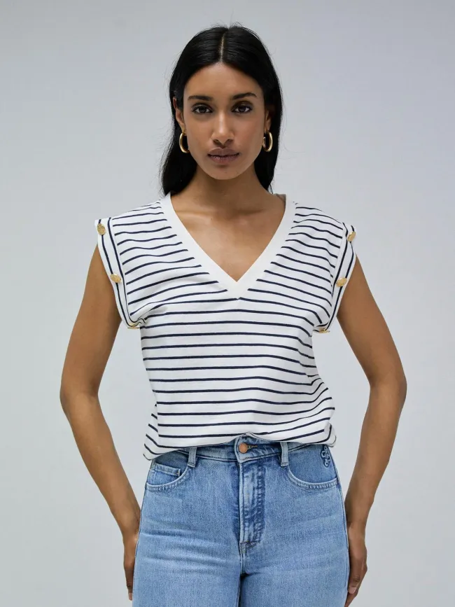 T-shirt metallic sailor stripes blanc femme - Salsa | wimod
