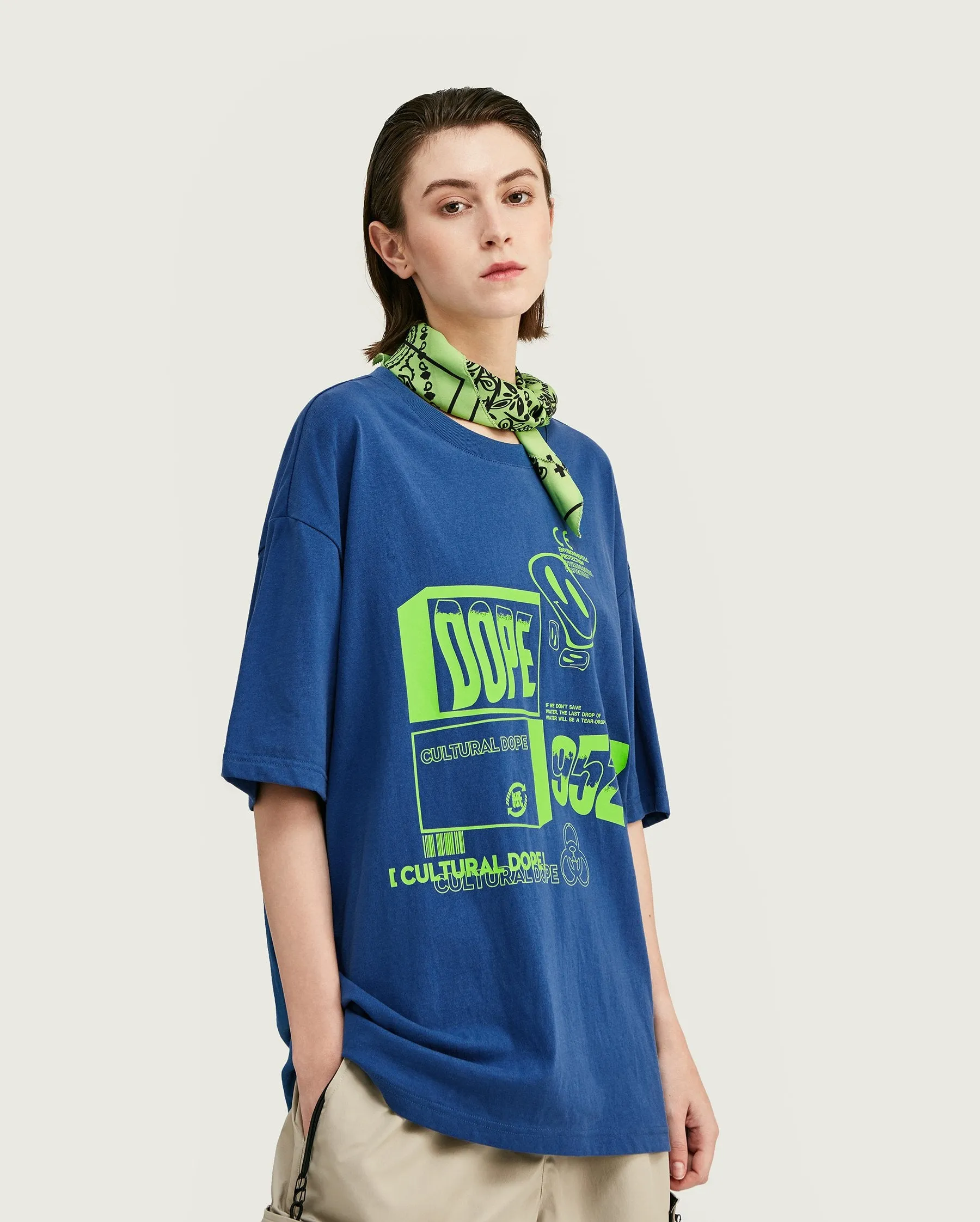 T-shirt Streetwear  à imprimé fluo - Bleu