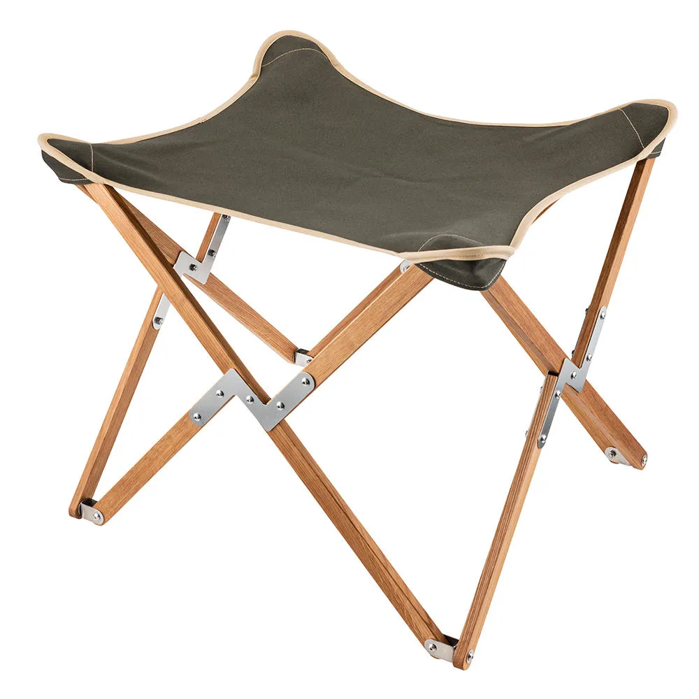 Tabouret de camping Kampier, chêne, toile de voile, vert olive