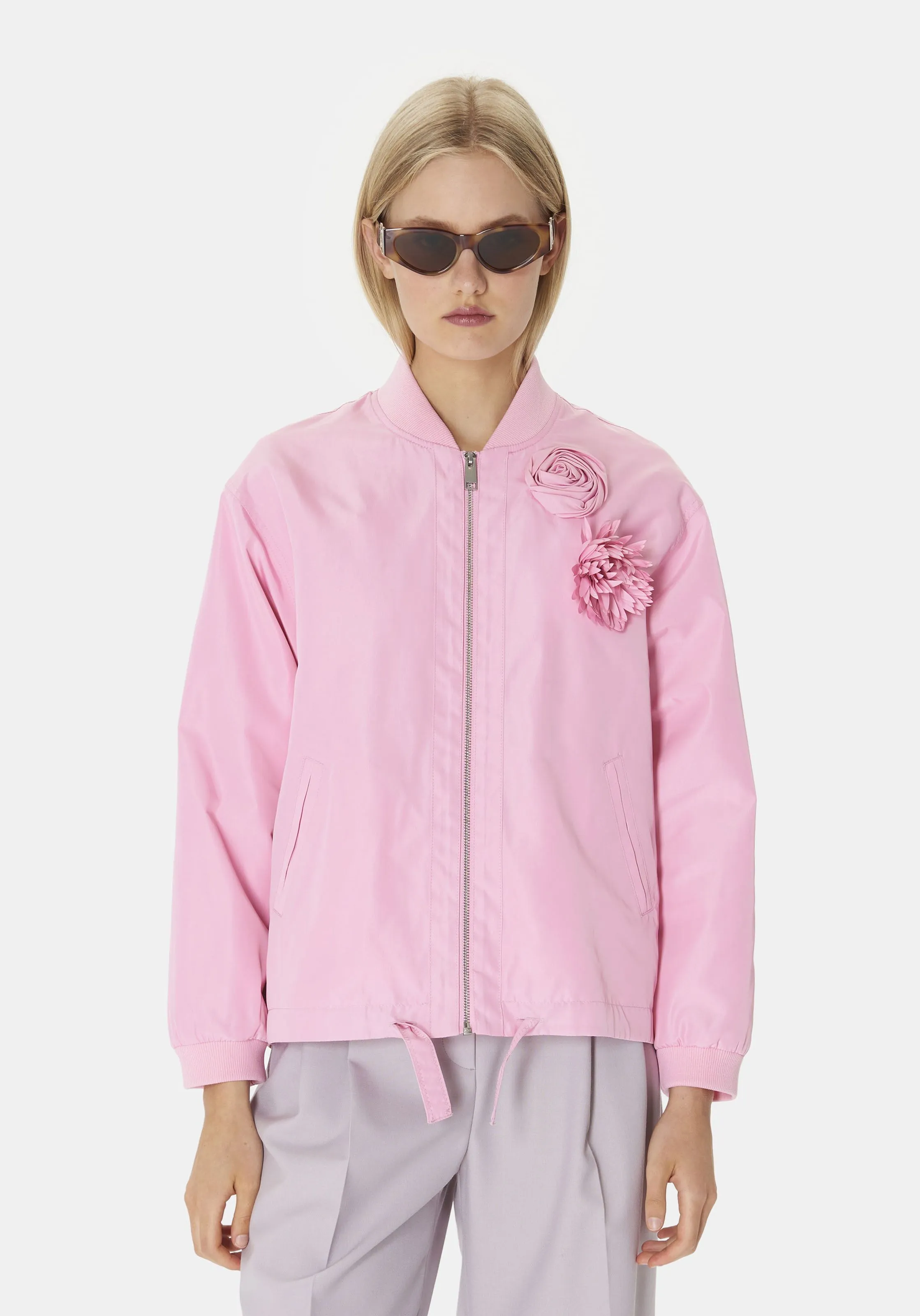 TARA JARMON  Blouson large fleurs courte  classique - basile - Beige